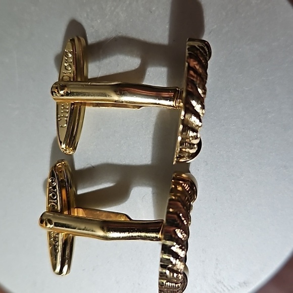 Christian Dior Bullet Back Dior Logo Gold and Black Tone Cufflinks - Picture 2 of 4